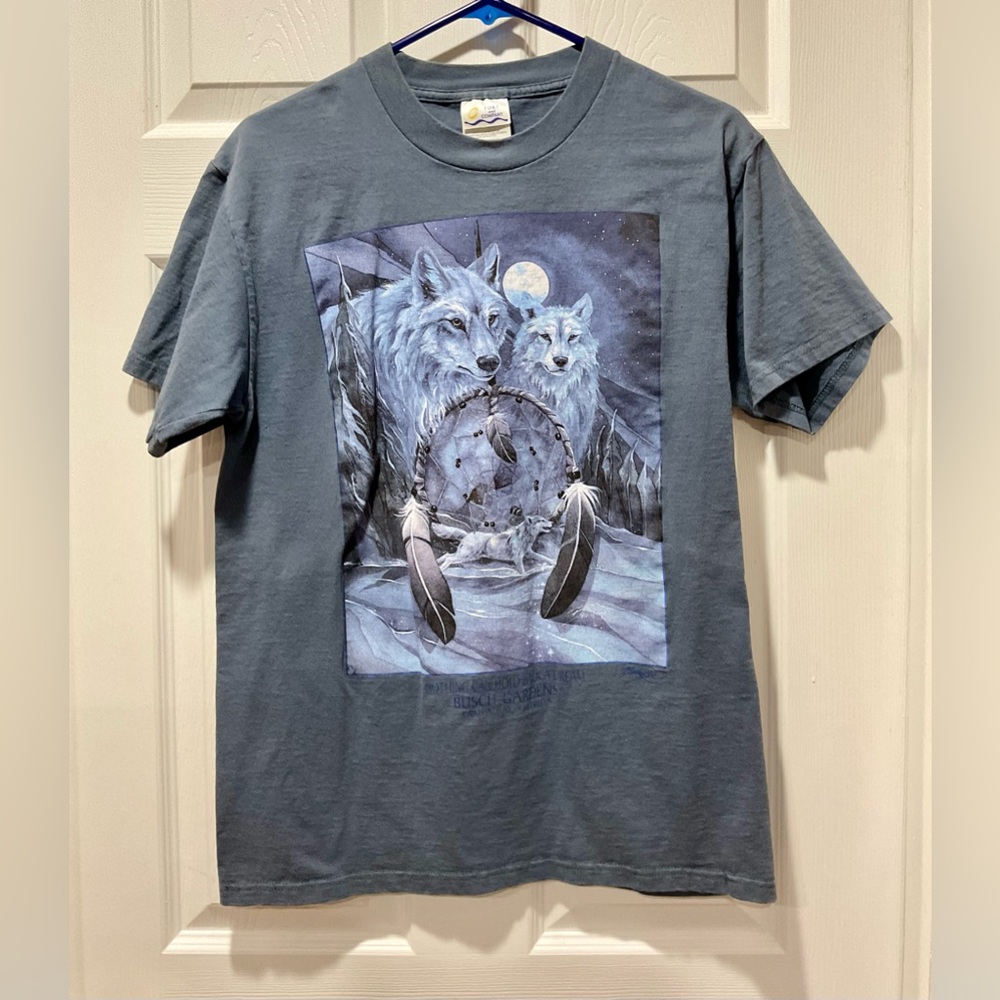 Blue gray T-shirt wolves & dream catcher M adult